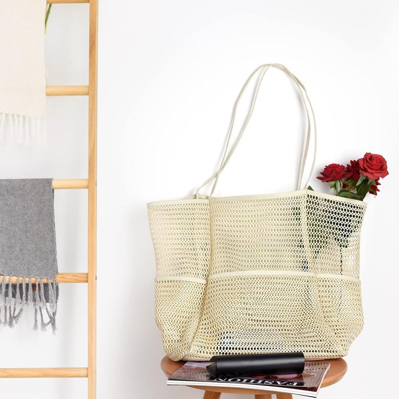 Tainehs Beach Bag - Mesh Tote Bag Beach Vacation Clothes for Women Pool Bag for Travel Pool Family Cruise Essentials 2025 - Image 4
